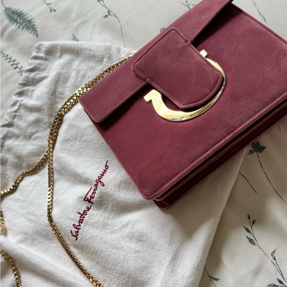 Salvatore Ferragamo Pink Clutch with Gold Accents